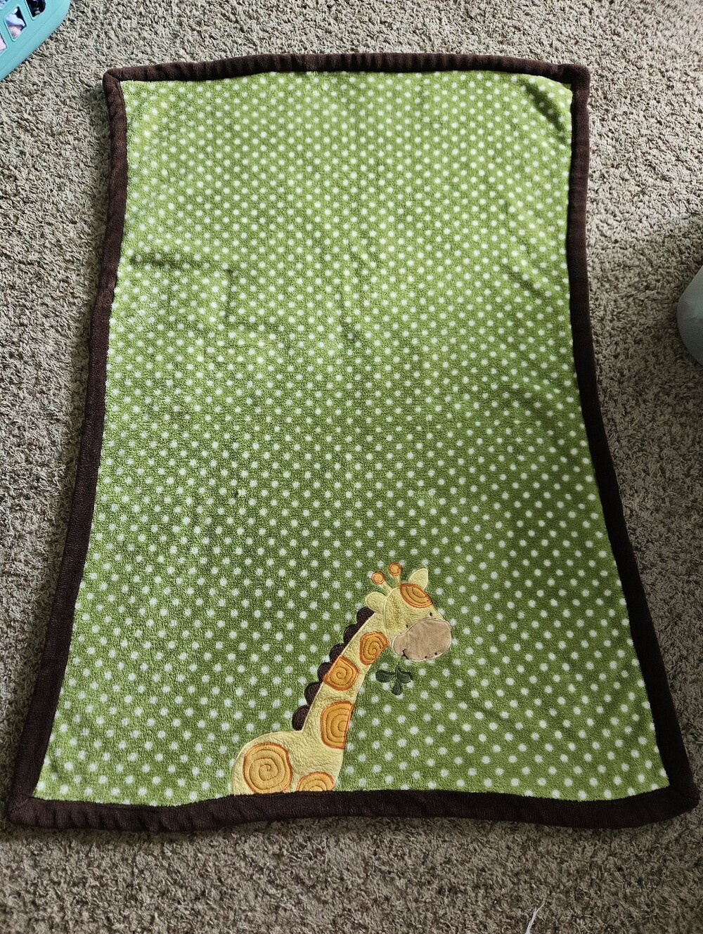 Kids Line Green Polka Dot Baby Blanket with Giraffe Applique Security